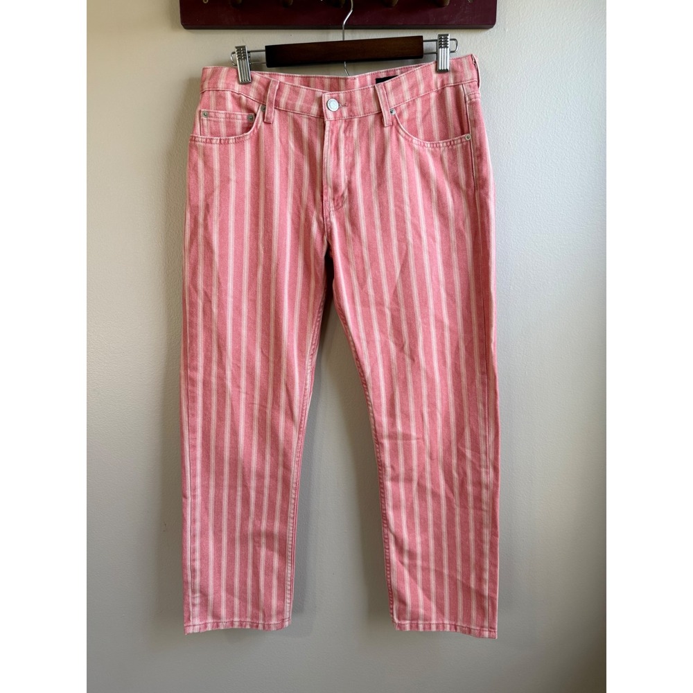 Zara Pink White Striped Straight Leg Denim Jeans Size 6